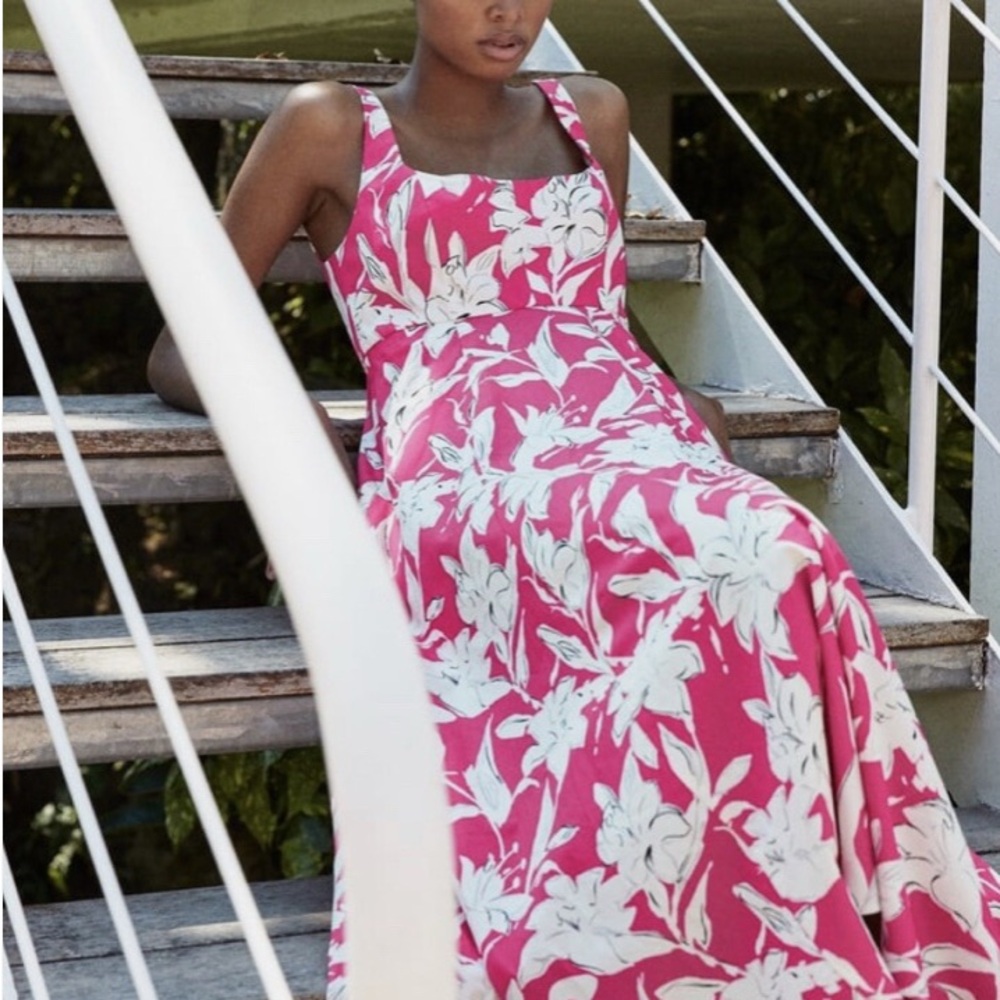 Zara Pink and White Floral Poplin Dress